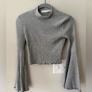 Altar'd State Gray Ribbed Crop Top with Bell Sleeves